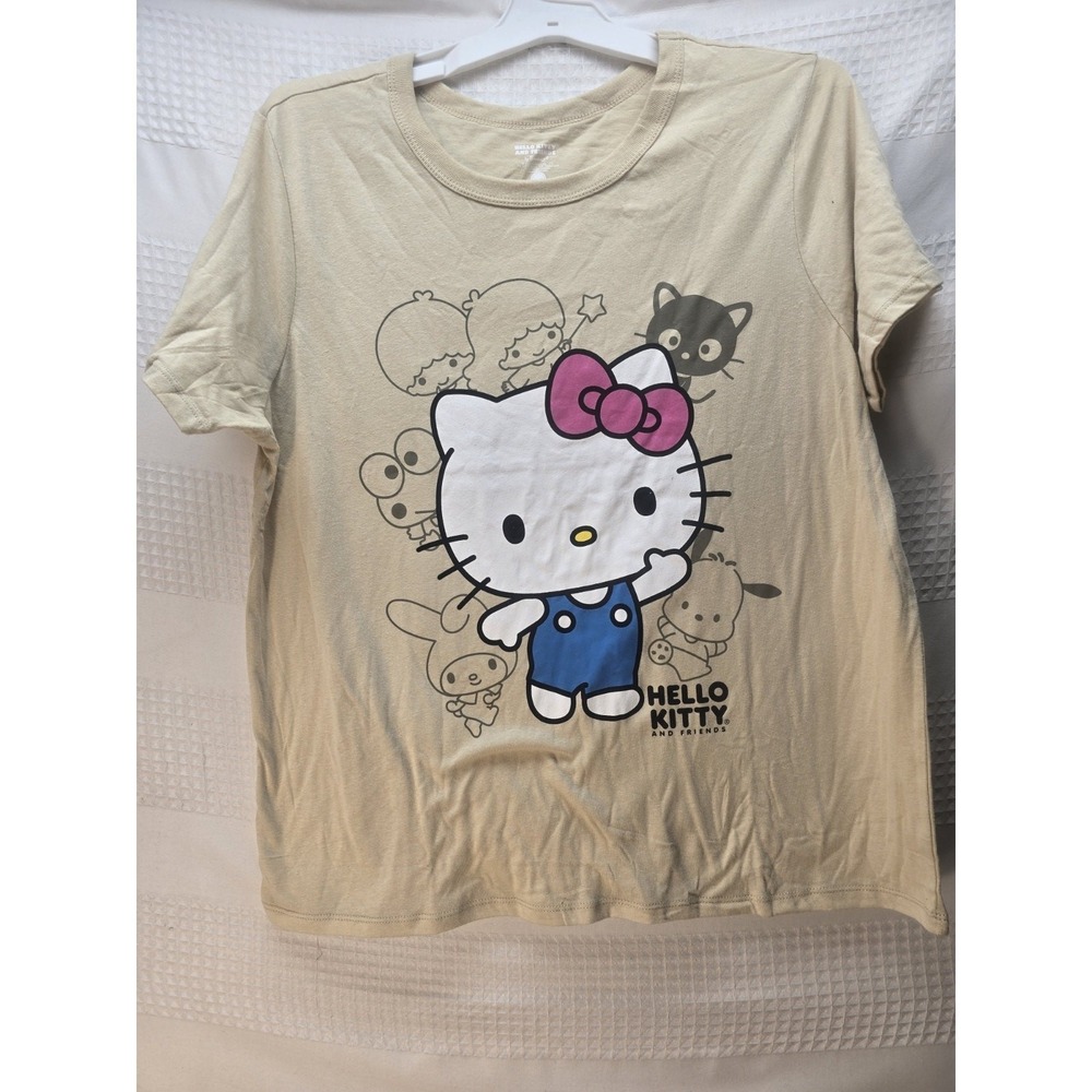 Hello Kitty T-Shirt Womens XL Tan Short Sleeve Graphic Tee Sanrio 6335